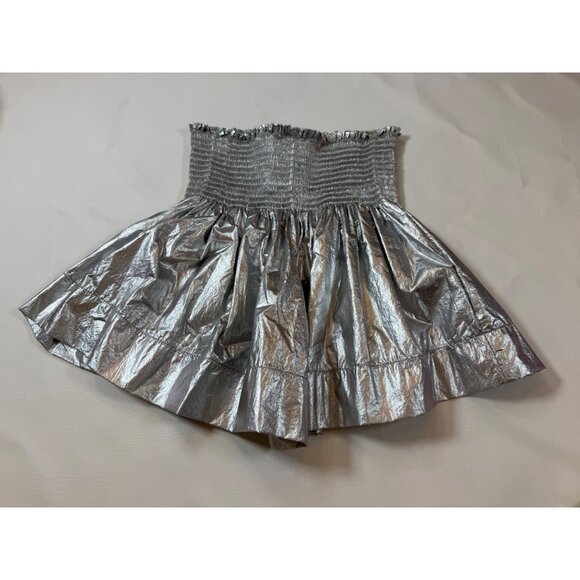 Koch Pants - Koch Metallic Silver Smocked High-Waist Shorts Size S USA-Made Shiny (bin S113)